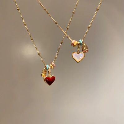 法式气质高级感双面爱心项链女轻奢小众复古贝母锁骨链秋冬毛衣链