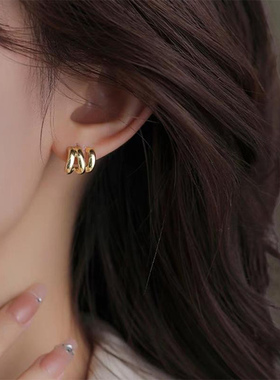 925银针波浪金属多层耳钉冷淡风小众耳环秋冬新款潮气质通勤耳饰