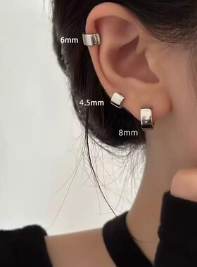925银针光面耳圈素圈耳环女简约小众高级感气质耳骨钉冷淡风耳扣