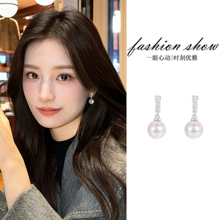 韩系温柔闪锆珍珠耳环女轻奢高级感925银针耳钉小众气质优雅耳饰