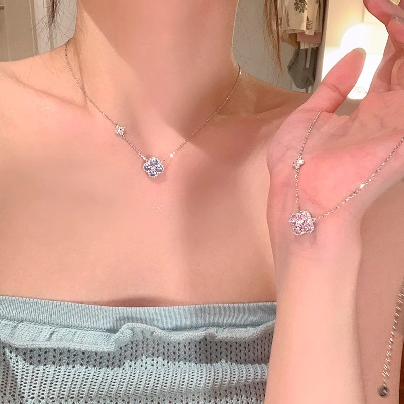 闪钻四叶草项链女锁骨链