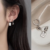 耳饰 个性 925银针几何方牌不对称luck幸运耳环女款 设计感高级韩版