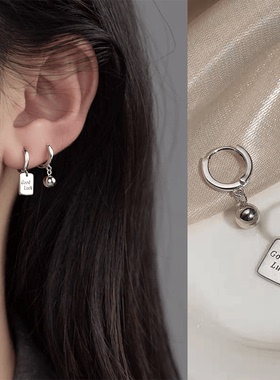925银针几何方牌不对称luck幸运耳环女款设计感高级韩版个性耳饰