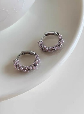 法式高级感紫色珍珠耳扣圆圈耳环女ins小众设计轻奢气质独特耳饰