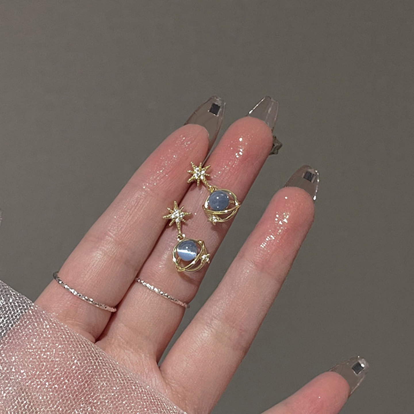 925银针星轨凝蓝耳环耳钉