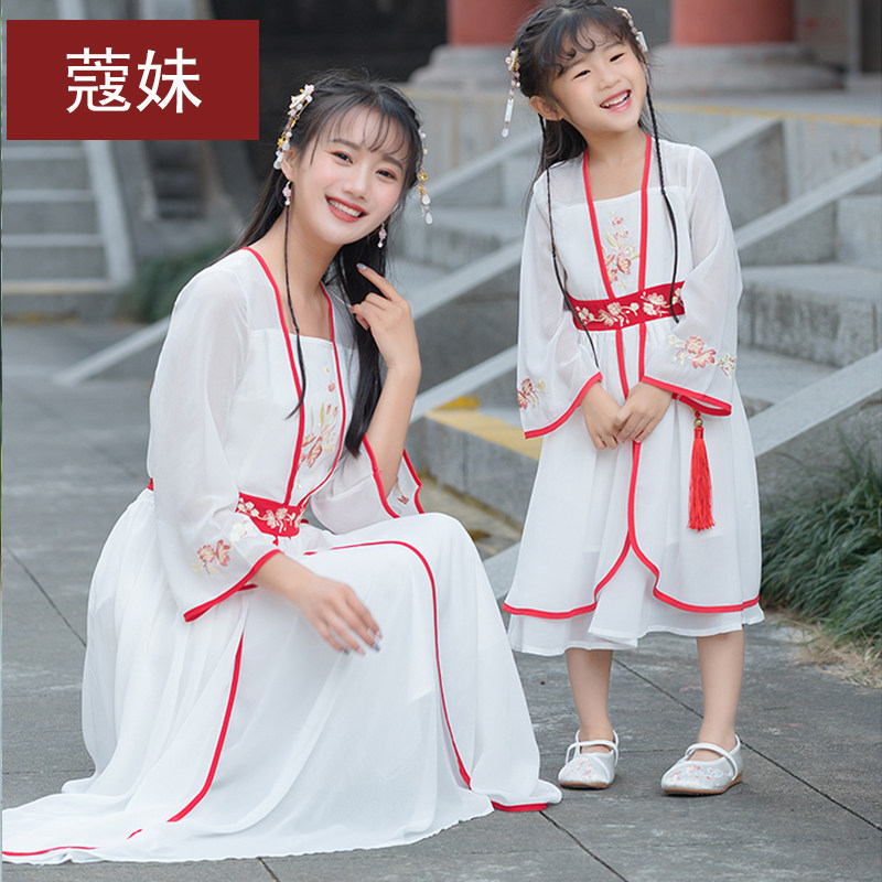 古装日常可穿亲子汉服母女春夏改良中国风女装汉元素民族服装套装