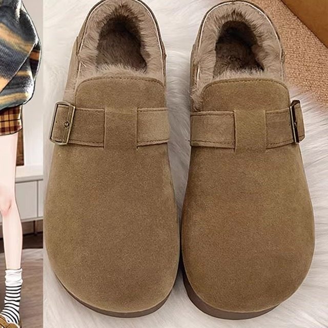 牛反绒全包勃肯鞋女加绒保暖棉鞋雪地靴冬季新款一脚蹬毛毛豆豆鞋,女鞋,勃肯鞋/软木鞋,淘宝优惠券,粉丝福利购,淘宝优惠卷