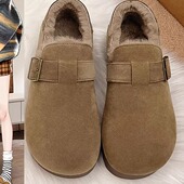 一脚蹬毛毛豆豆鞋 牛反绒全包勃肯鞋 新款 雪地靴冬季 女加绒保暖棉鞋