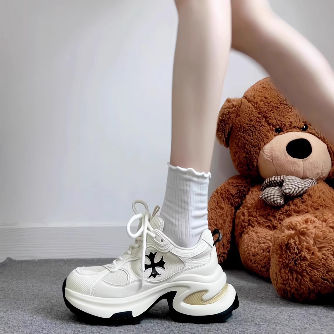 厚底老爹鞋女款2025新款透气百搭运动小个子增高7cm女鞋
