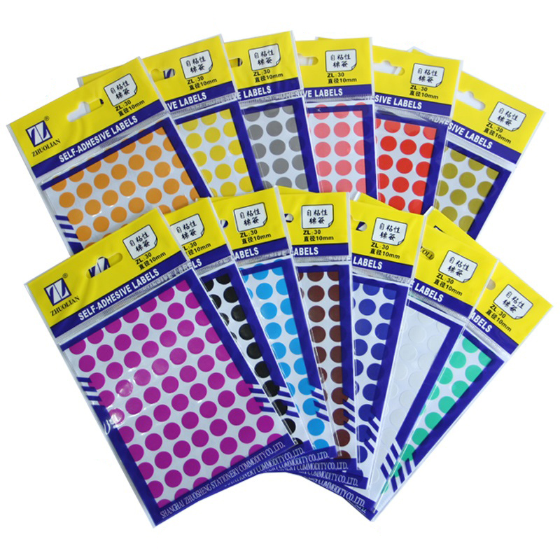 卓联标签10mm贴纸多色小圆点红蓝