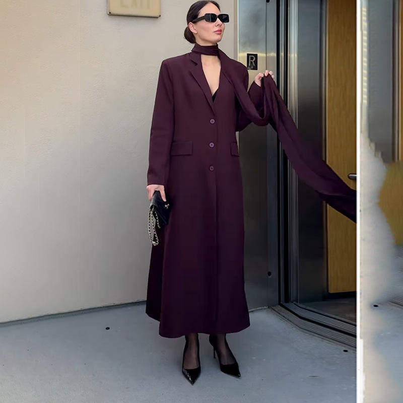 新款 2026年春季感围巾式披肩修身显瘦纯色长款女式风衣外套女