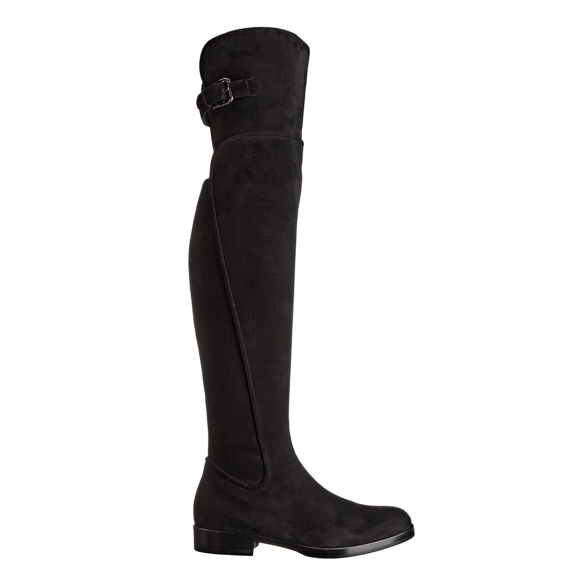 女士及膝长靴欧美外贸原单显瘦绒面拼皮侧拉链女鞋时装靴橡胶圆头