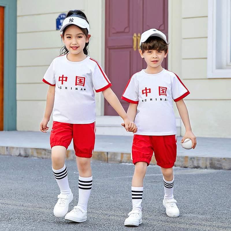 夏季校服小学生班服中国红色运动套装幼儿园园服夏装英伦风毕业服