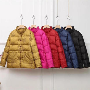 中国风绣花复古外套女短款轻薄立领羽绒服中式盘口民族风长袖中等