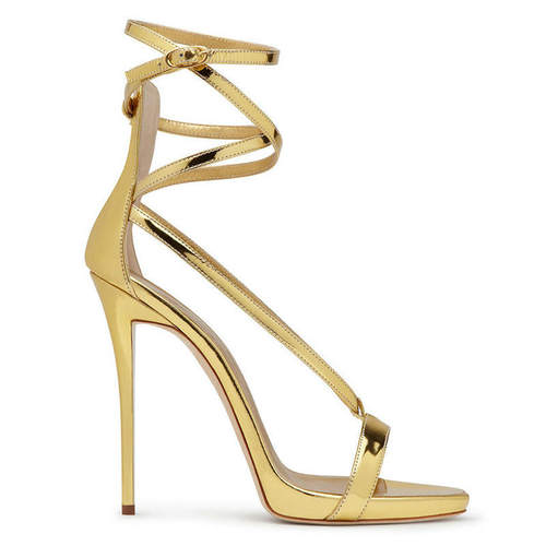 跨境欧美时装凉鞋绑带金色细跟女鞋外贸高跟鞋gold sandals鱼嘴