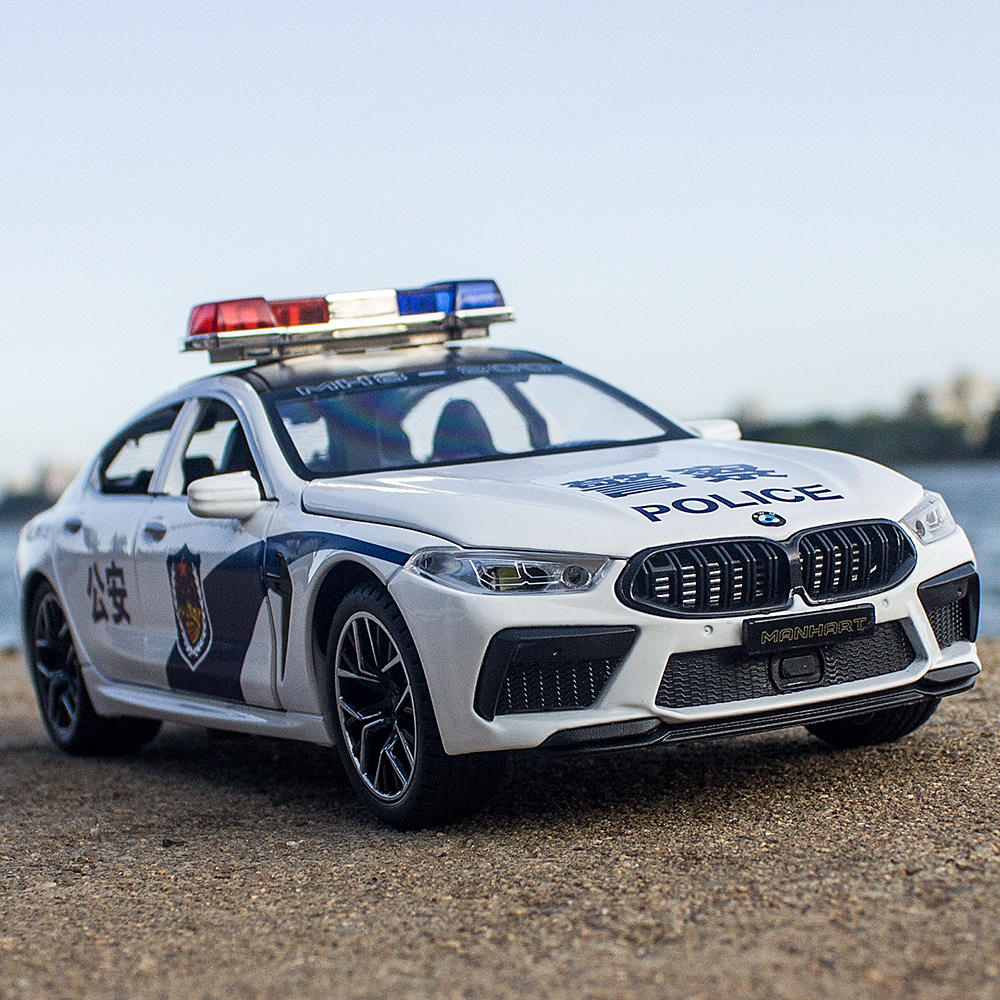 新款 金丽方/宝码警车模型合金汽车玩具大号声光开门盒装