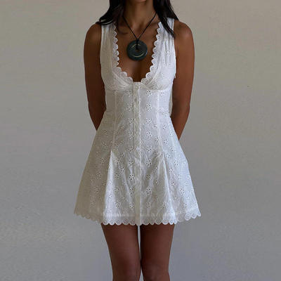 法式复古连衣裙女甜美清新秋2025刺绣收腰无袖背心短裙女单件高腰