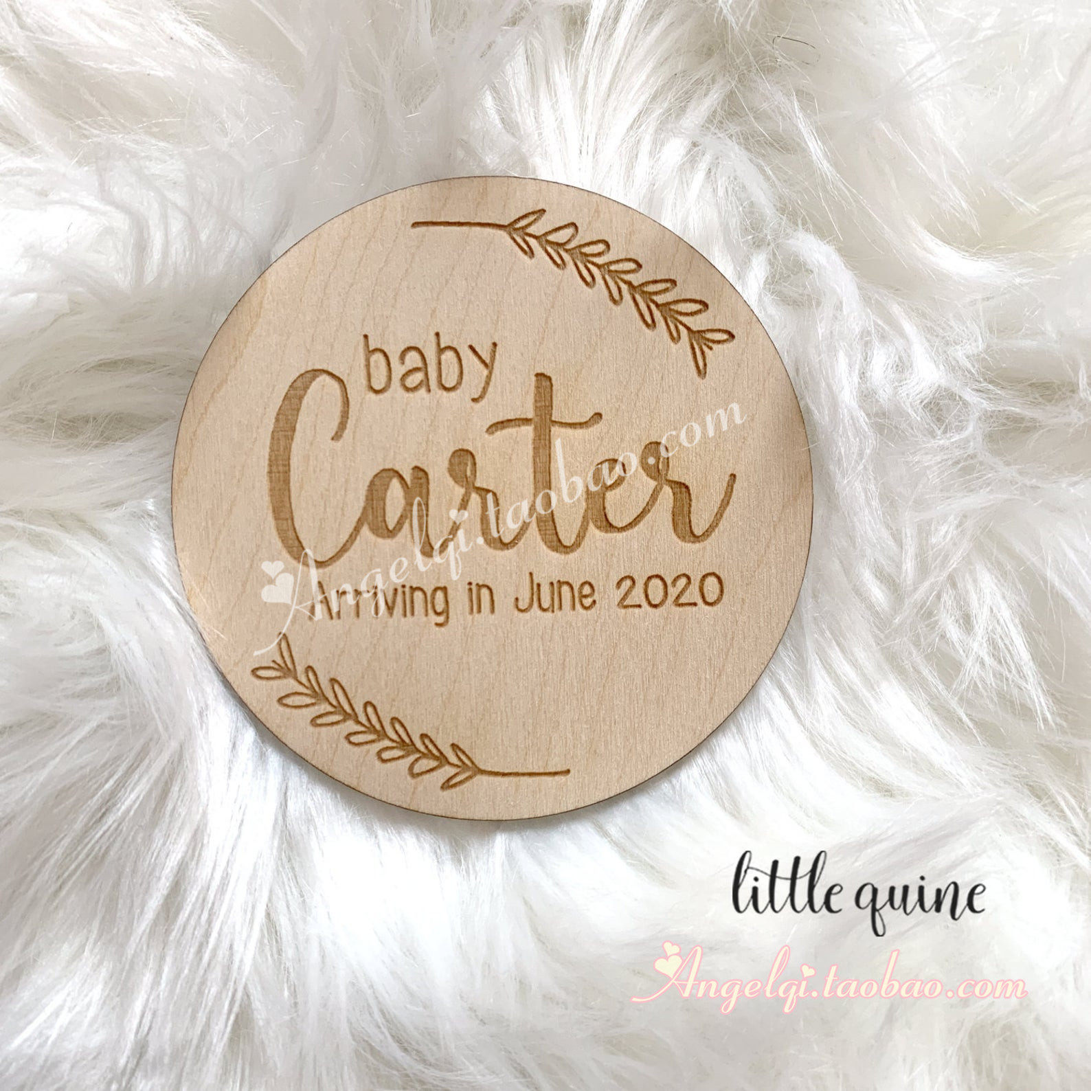 personalized baby name木质宝宝成长纪念卡片满月拍照道具圆木片