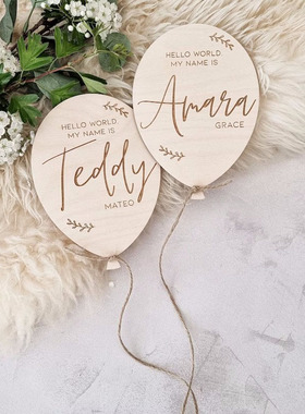 Custom Baby Announcement Sign 定制木制婴儿出生名字牌拍照道具
