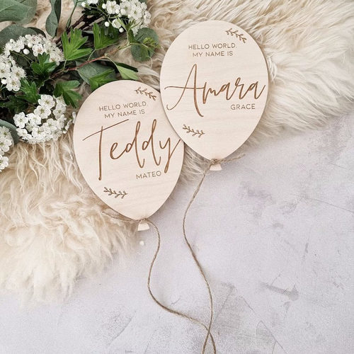 Custom Baby Announcement Sign 定制木制婴儿出生名字牌拍照道具