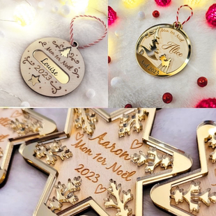 PersonalizedChristmas ball定制名字镜面金木质圣诞挂件圣诞礼物