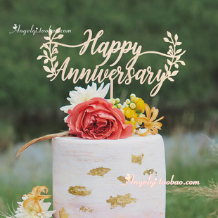 Anniversary cake topper 婚礼甜品台蛋糕装饰 周年纪念蛋糕插牌