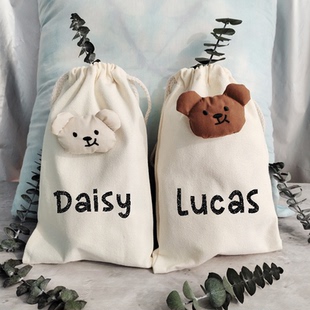 ins风日韩可爱小熊帆布袋收纳袋定制名字 Personalized Gift Bags