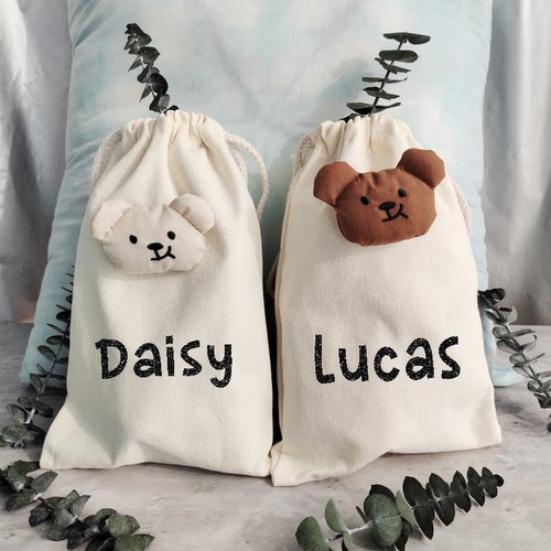 ins风日韩可爱小熊帆布袋收纳袋定制名字 Personalized Gift Bags