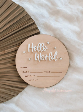 Hello World Sign 新生儿出生告示牌拍照道具 Baby Announcement