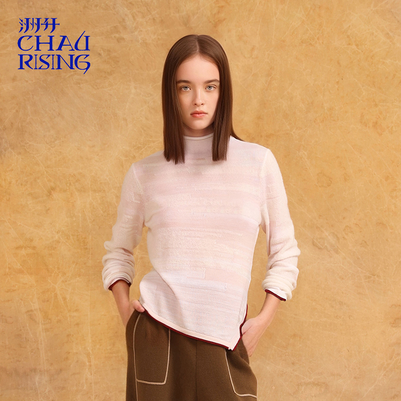 洲升/CHAU.RISING2025秋冬新款圈圈羊绒羊毛半高领套头显瘦上衣女