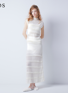 LJOS｜针织羊驼毛半裙珍珠白色浅蔷薇粉色2025早秋针织裙