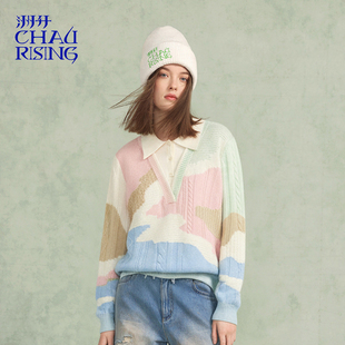 拼色假两件Polo羊绒衫 彩色套头毛衣 CHAU.RISING2025秋冬新款 洲升