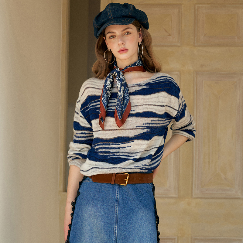 YEESIN2025秋冬新款羊绒羊毛混纺不规则织纹针织衫时尚套头衫显瘦