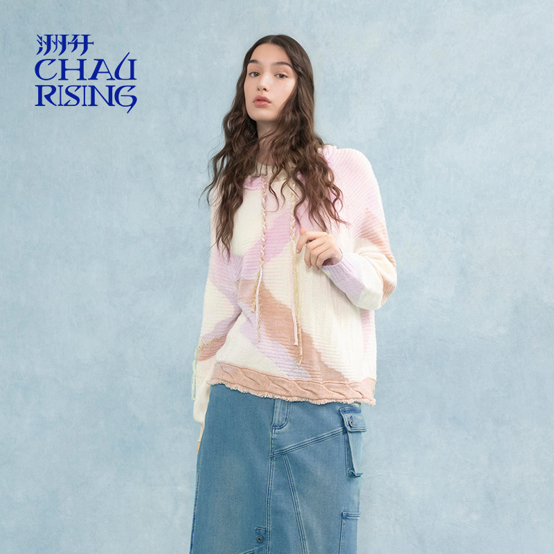 洲升/CHAU.RISING2025秋冬新款游牧风手编绳羊绒衫减龄套头毛衣