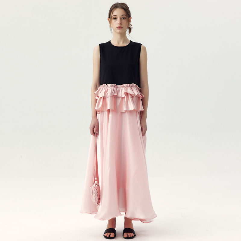 MON MYSTERE2025春夏新款针织缎面拼接上衣波光半裙珍珠贝壳包女