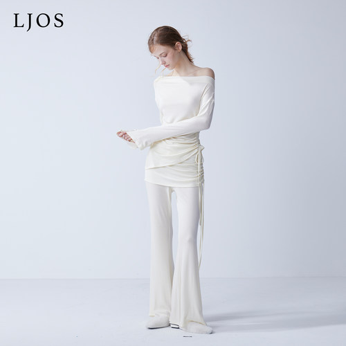 LJOS｜乳白色兰精天丝羊毛抽绳上衣抽绳裙裤套装2025早秋两件套