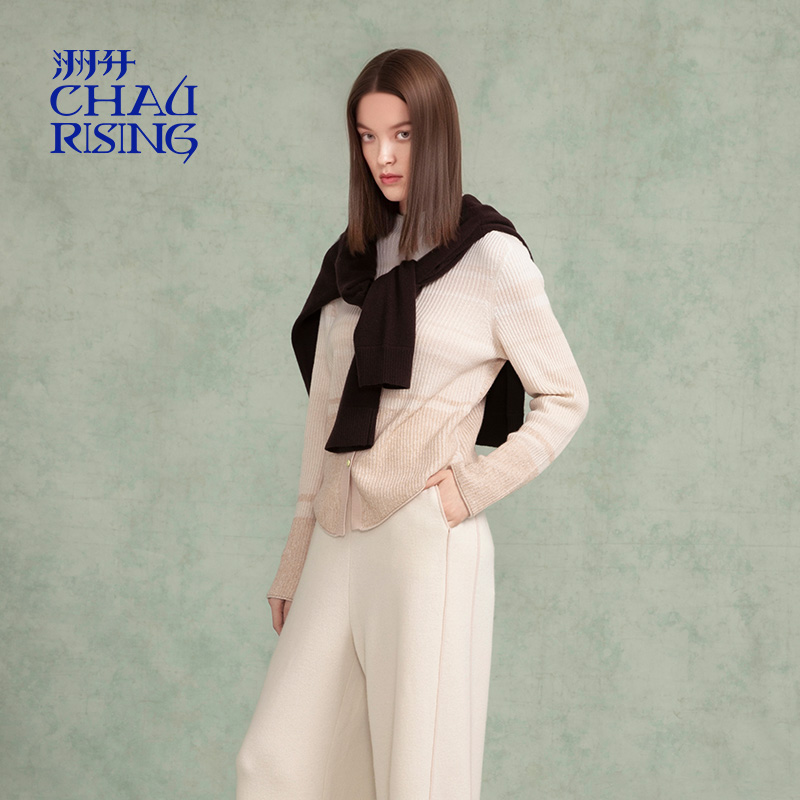洲升/CHAU.RISING2025秋季新款渐变混色半高领羊绒衫针织衫上衣女