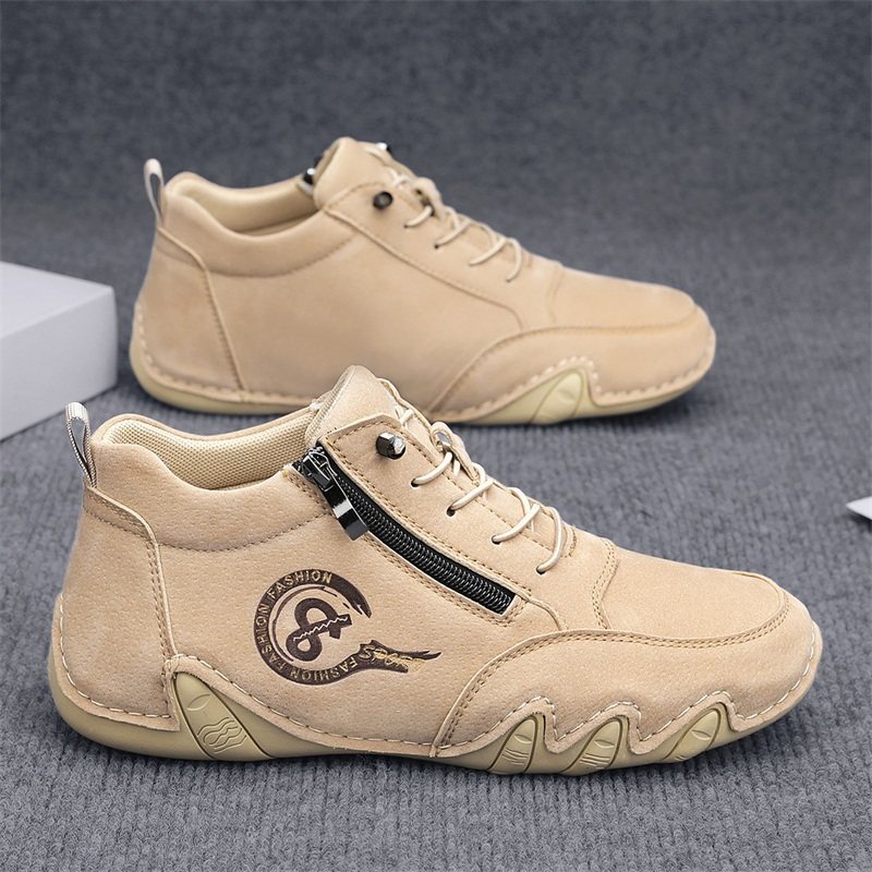 哥叔男士高帮休闲鞋浅棕色拉链系带防滑轻便潮流八爪鱼运动鞋潮鞋,流行男鞋,高帮鞋,淘宝优惠券,粉丝福利购,淘宝优惠卷