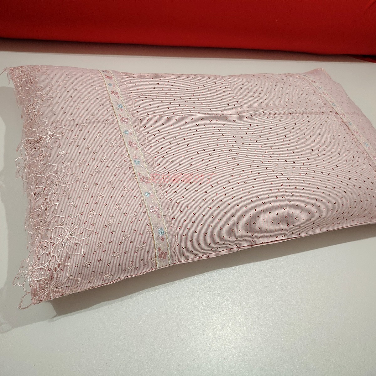 粉色小碎花蕾丝花边枕套亲肤针织棉质枕头套 纯棉小清新 刺绣枕套