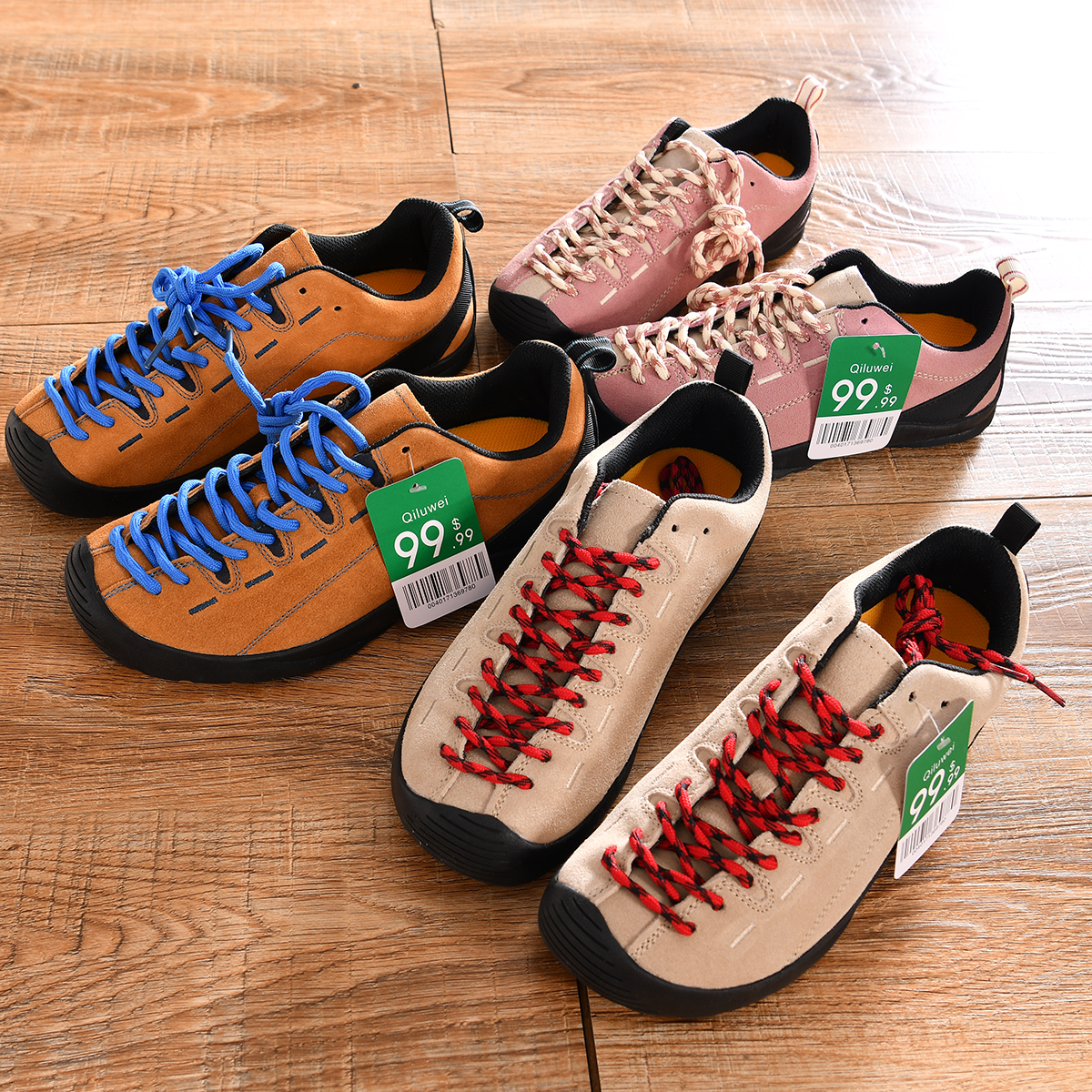 【反绒牛皮~撞色设计+防滑耐磨】夏季男女户外登山徒步休闲低帮鞋