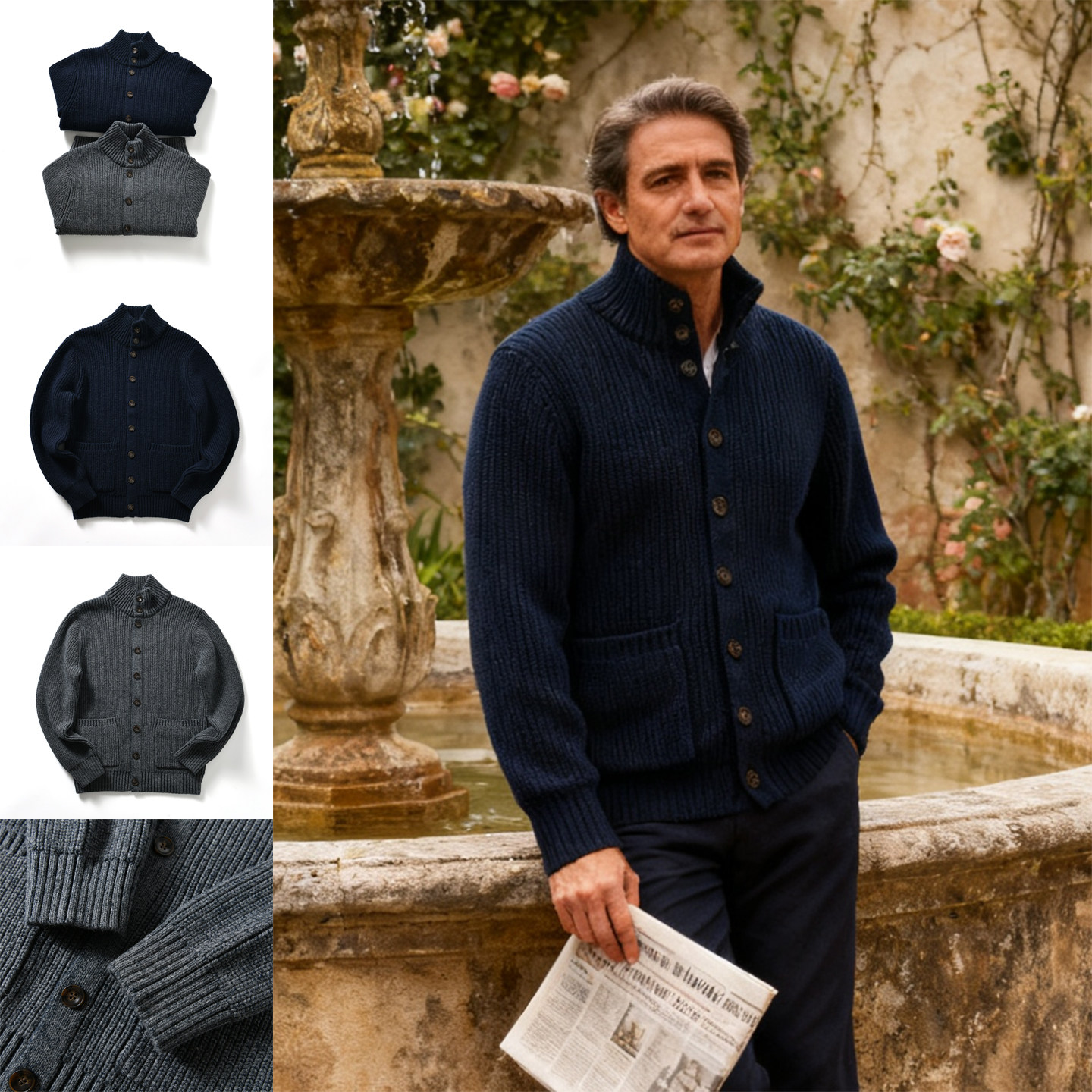 【北欧牛货~90羊毛~加厚保暖】秋冬老钱风休闲立领针织毛衣外套男