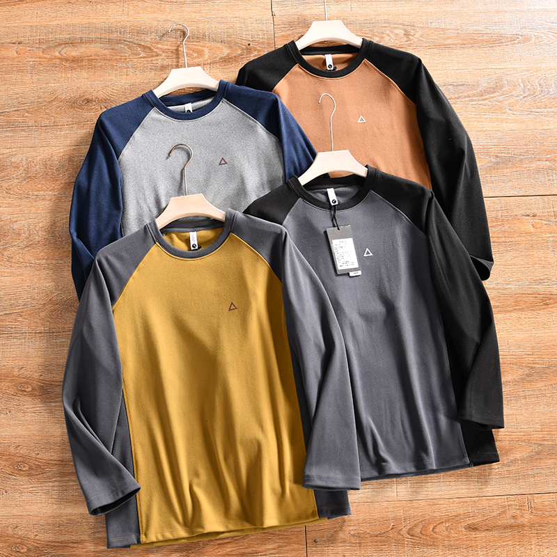 【推荐~双面德绒+发热科技纤维】秋冬男女日系拼色插肩袖打底长袖