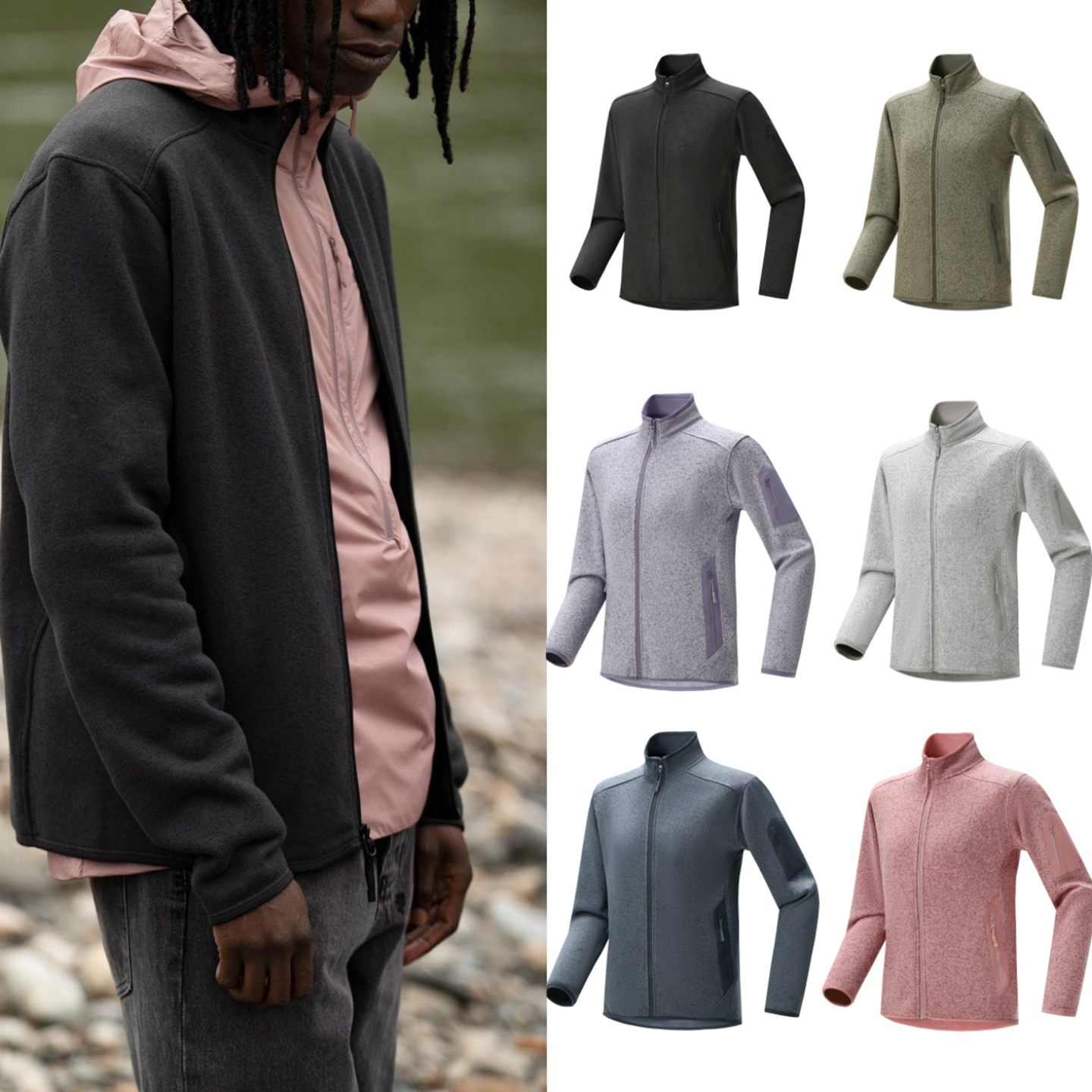 【户外高端~速暖锁温+3D立裁】秋冬季男女立领针织抓绒衣夹克外套