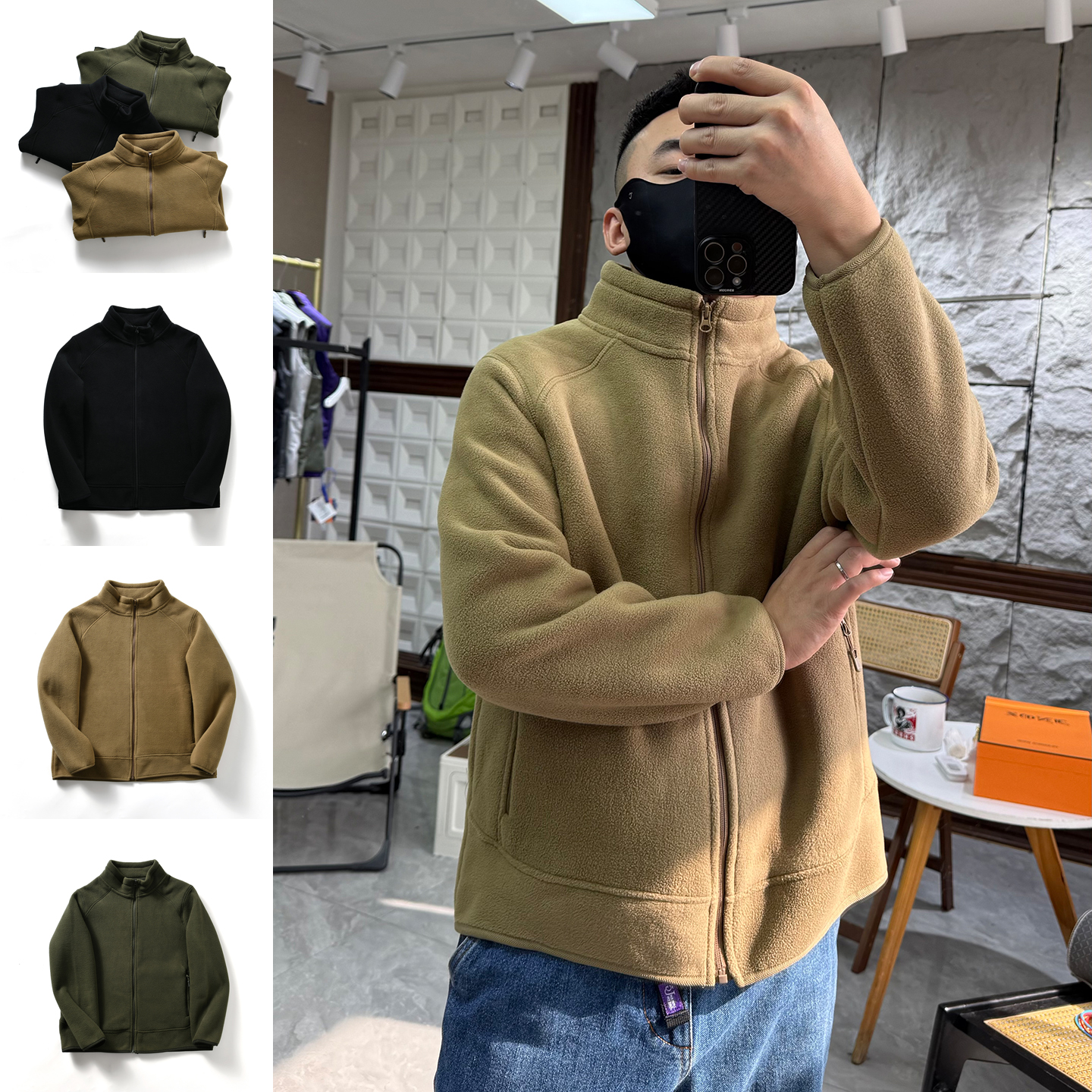 【双面绒~可做内胆~公司单】秋冬季男士户外立领摇粒绒夹克外套