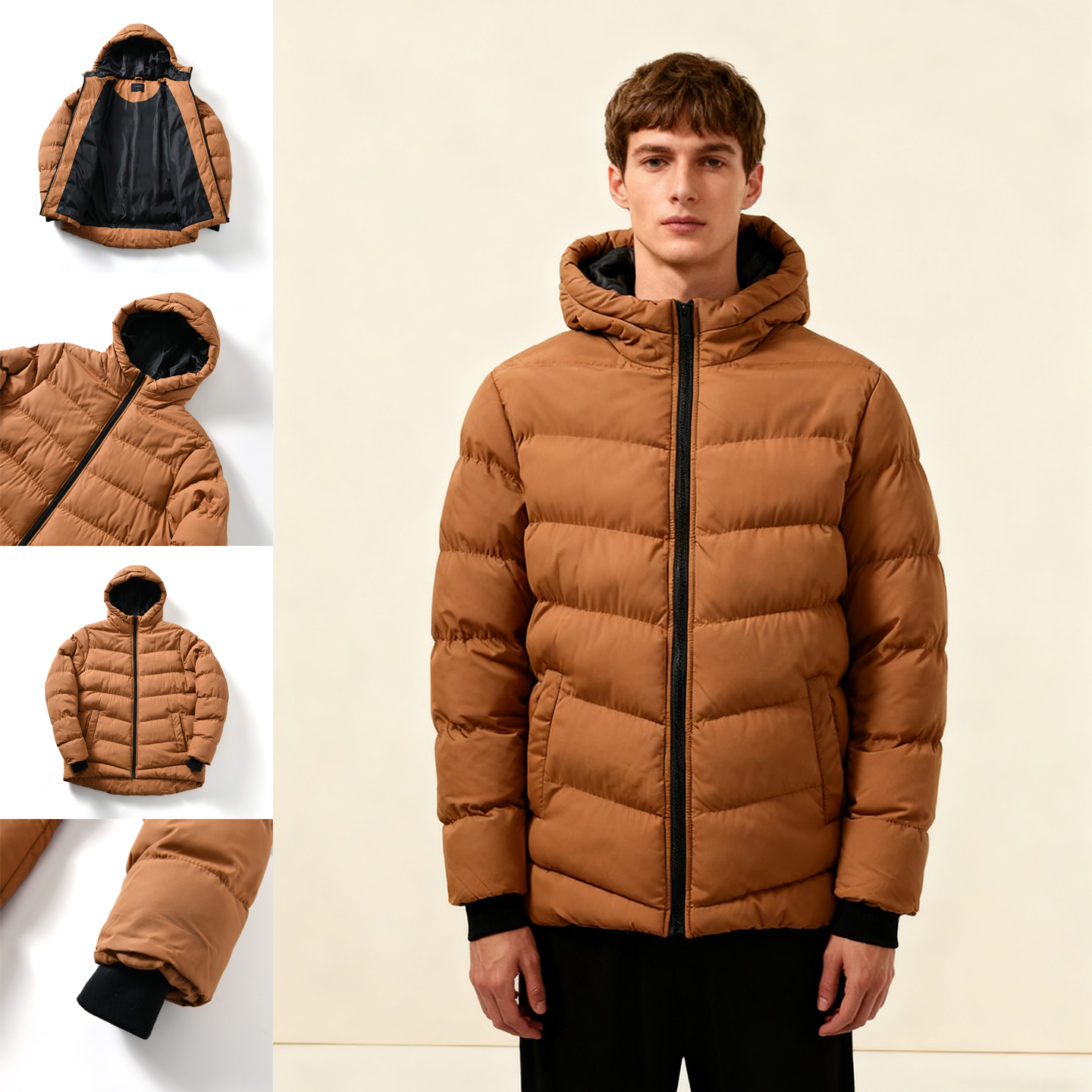 【欧美单~加厚抗寒~外贸尾货】秋冬男士基础百搭连帽保暖棉衣棉服