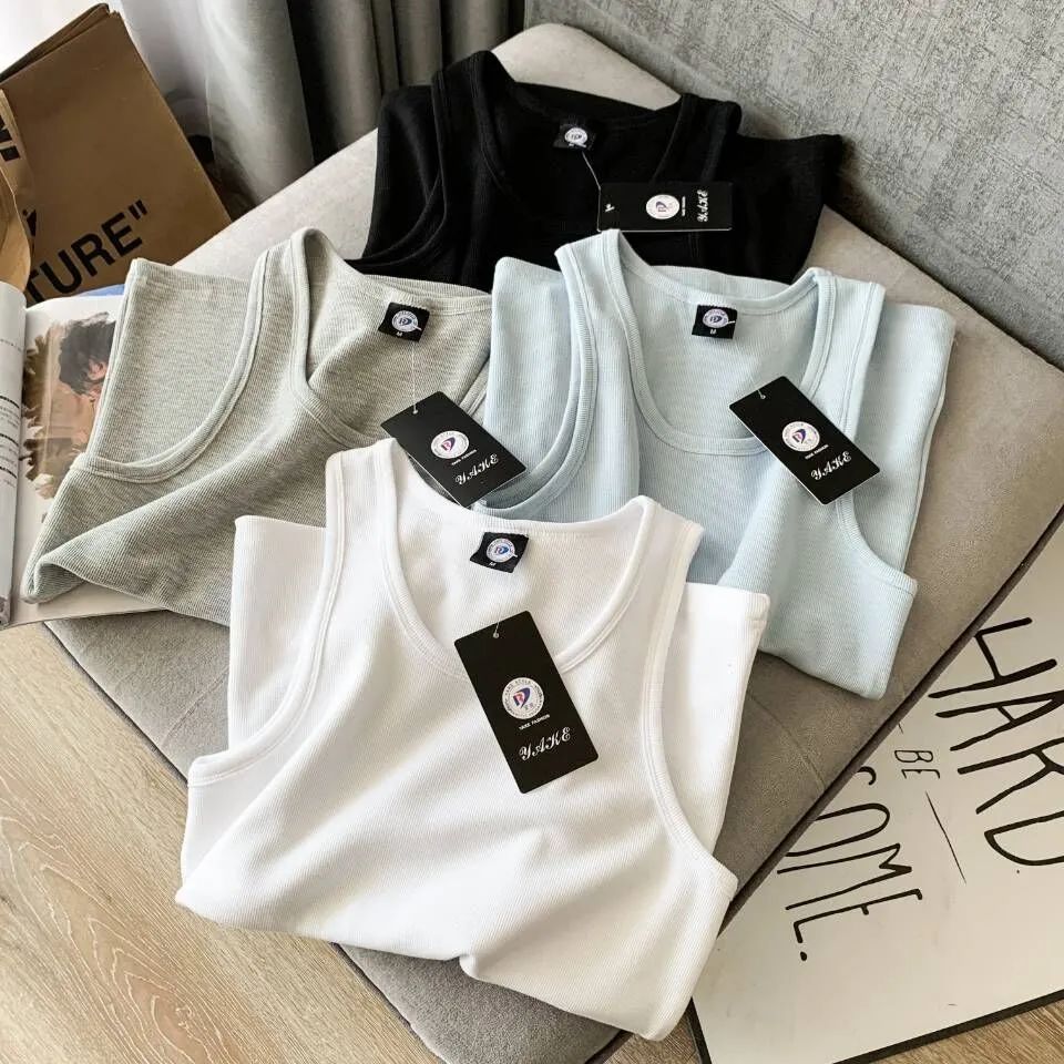 欧美小众修身夏季华夫格汗背心