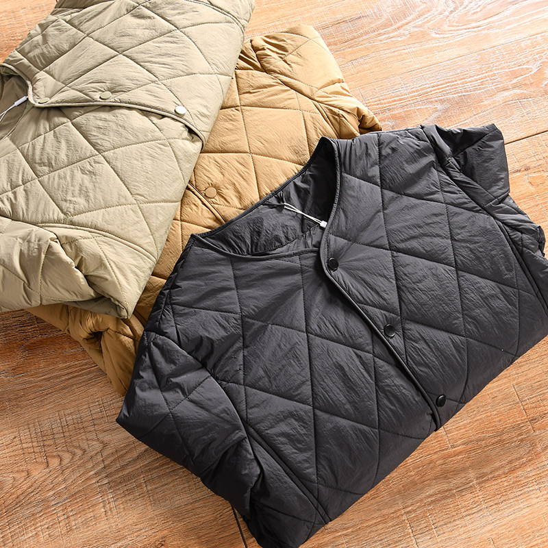 【基础款~菱形绗线-ODM订单】秋冬季日系百搭情侣款圆领棉衣外套