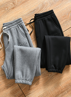 【ODM公司单~加绒加厚+凸凹压花】秋冬季男士日系休闲松紧腰卫裤