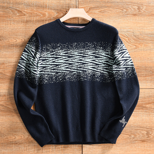 棉羊毛混纺 双面纱织 秋冬季 男士 百搭针织圆领毛衣 时尚 柜219