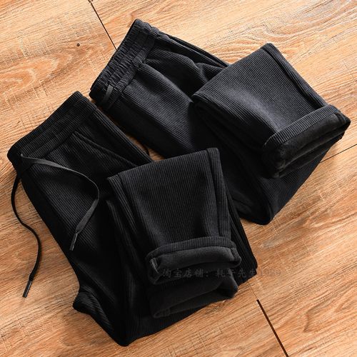 【公司单-细腻灯芯绒+内里加绒】冬季男士休闲百搭松紧腰直筒长裤